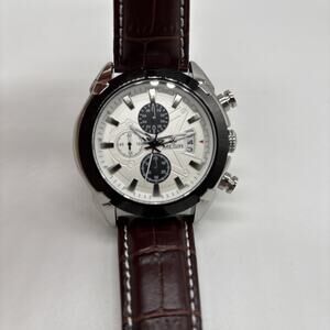 MEGIR 2020 Men Chronograph Quartz Watch Silver Case Brown Croc Leather